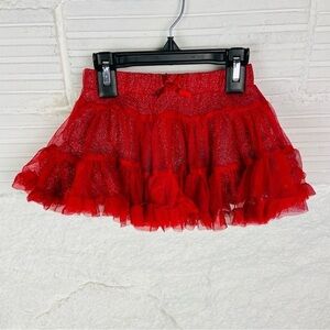 Baby grand signature Vibrant Red Ruffled tutu silver sparkles Kids Skirt 12M